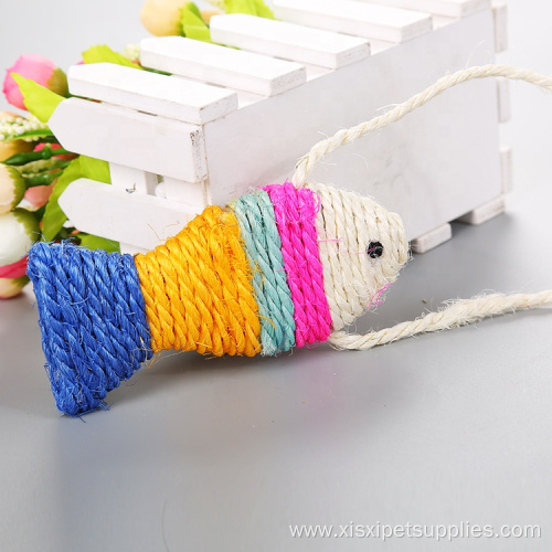 sisal fish cat scratcher with lanyard cat toys